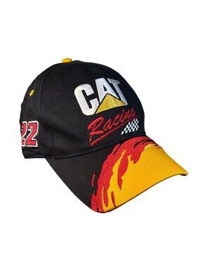 CAT Racing Hat #22 NASCAR Bill Davis Adjustable Black Red & Yellow Flame Design